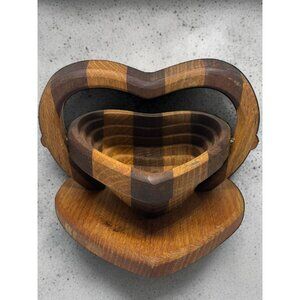 Vintage Collapsible Wood Heart Shaped Fruit Bowl Basket